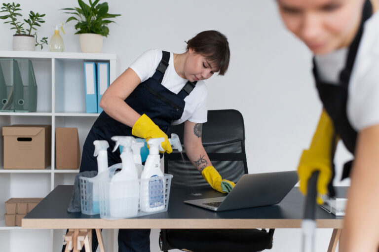 Cleaning office desk