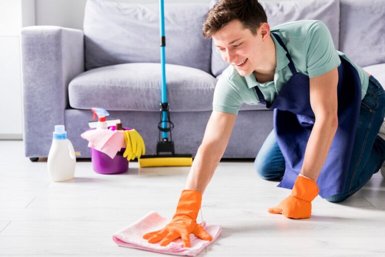 man cleaning home